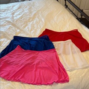 Set of 4, Women's sheer swim skirts, red, white, blue, pink, sz small